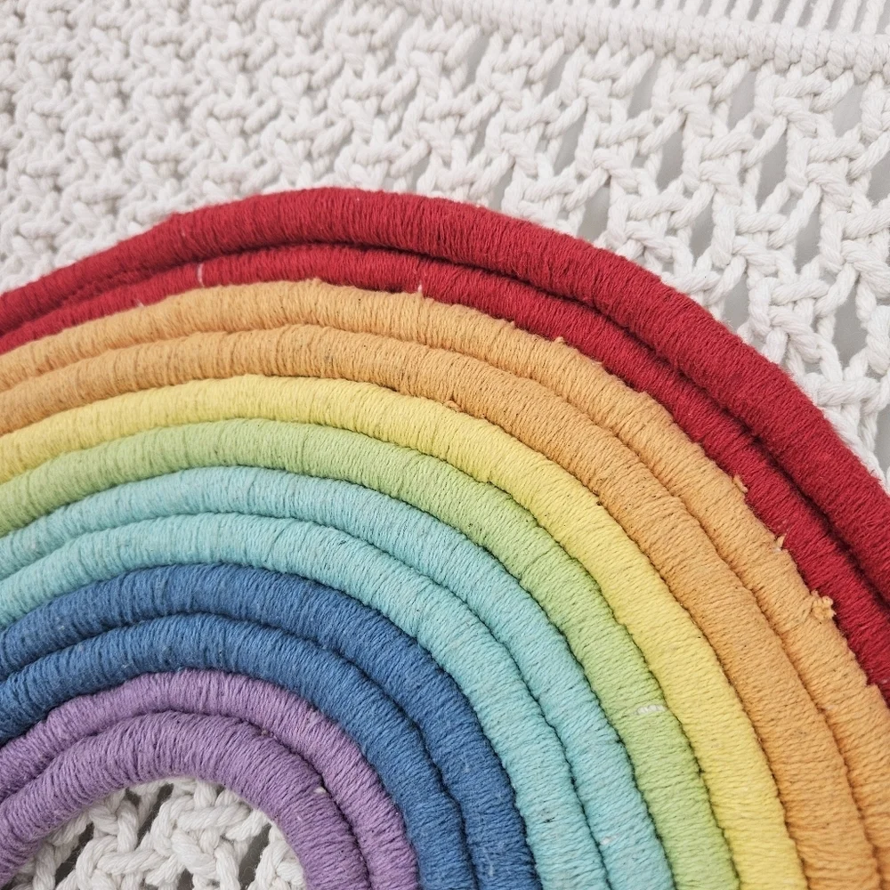 Mittal International Panipat White Macrame Rainbow Wall Hanging Decor